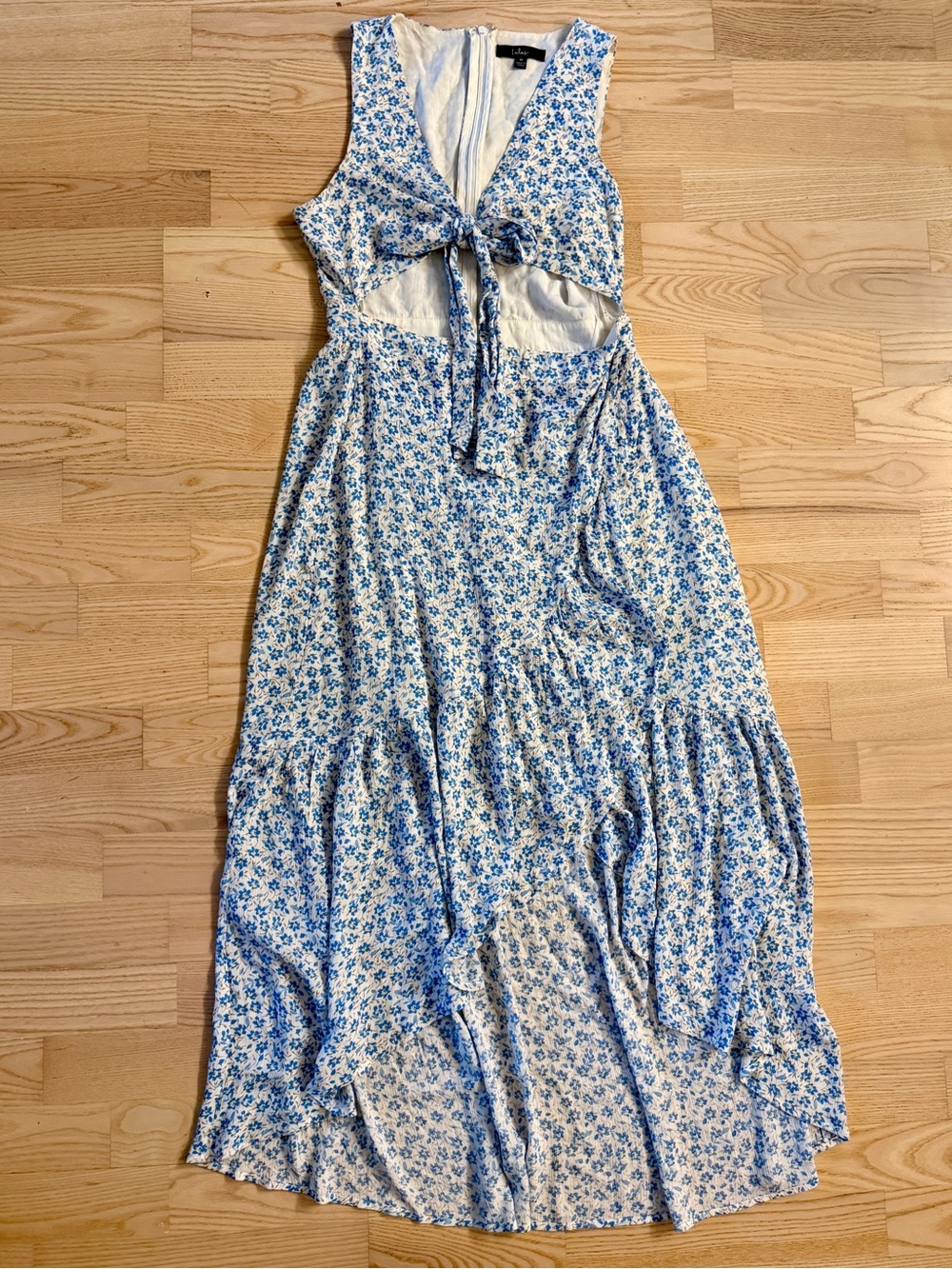 Lulus Blue Floral Tie-Front Cut Out Maxi Dress